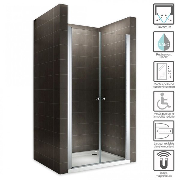 Porte de douche hauteur 185 cm ( verre transparent)
