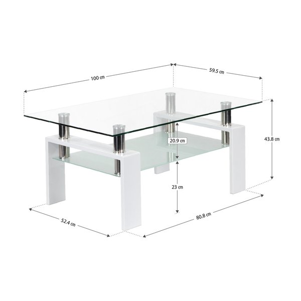 Table basse blanche laquée avec plateau en verre - BIANCO