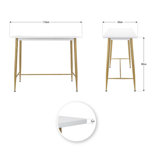 Table de Bar, Table Haute, Table de Cuisine, Table de Salle à Manger Blanc/Couleur Bois - 110 cm x 5