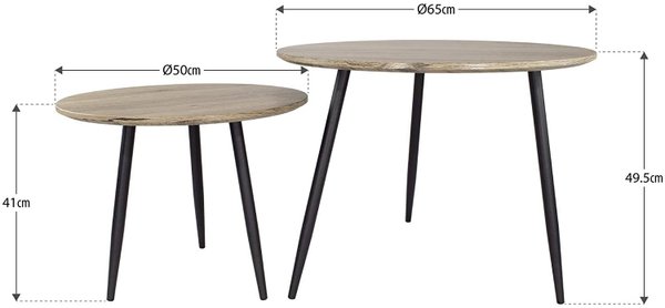 Set de 2 tables basses rondes (65cm/50cm)