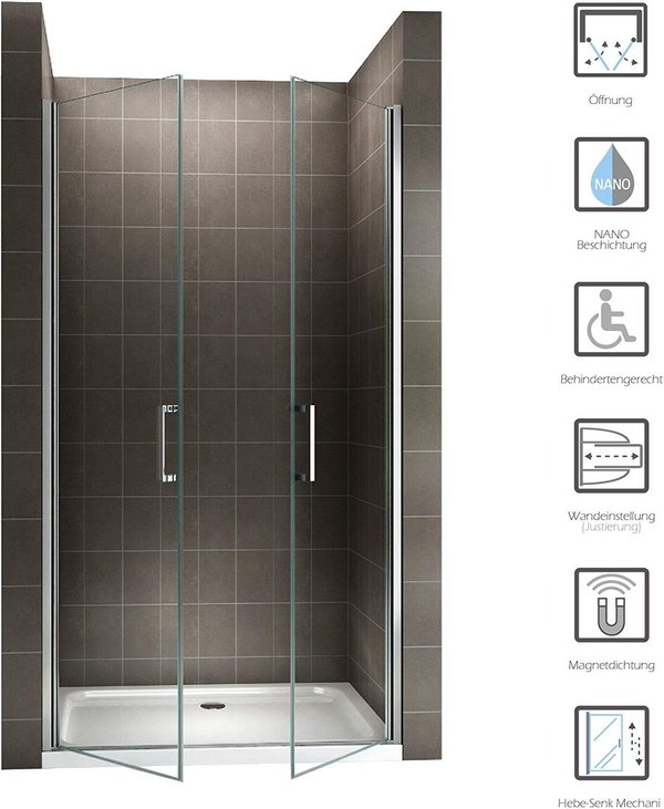 Porte de douche verre de sécurité TRANSPARENT (NC) - Hauteur 185 cm