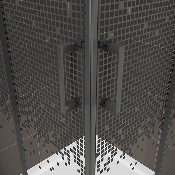 Cabine de douche à carreaux noirs portes coulissantes - Hauteur 180 cm